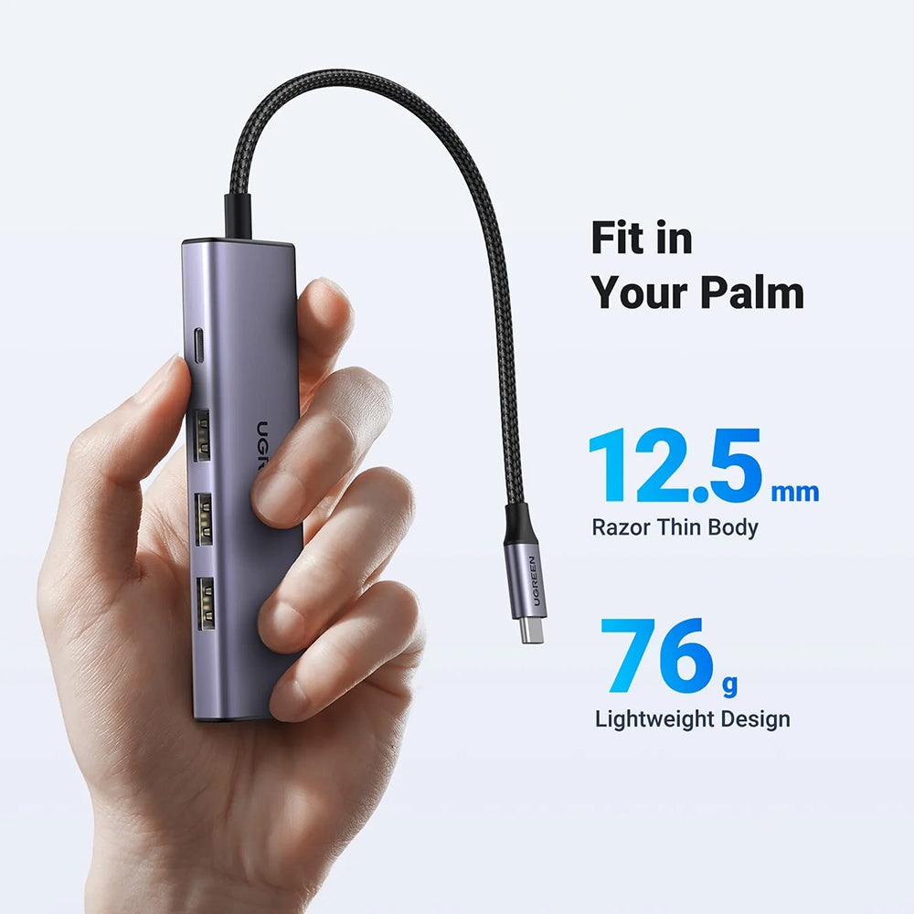 Hub USB-C UGREEN CM511 (15596), 3 x USB-A 3.0 - 1 x USB-C - 1 x HDMI, Szürke