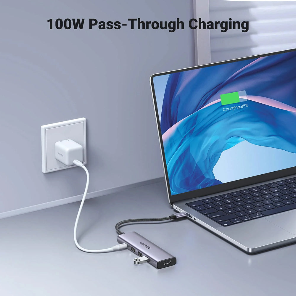 Hub USB-C UGREEN CM511 (15596), 3 x USB-A 3.0 - 1 x USB-C - 1 x HDMI, Szürke