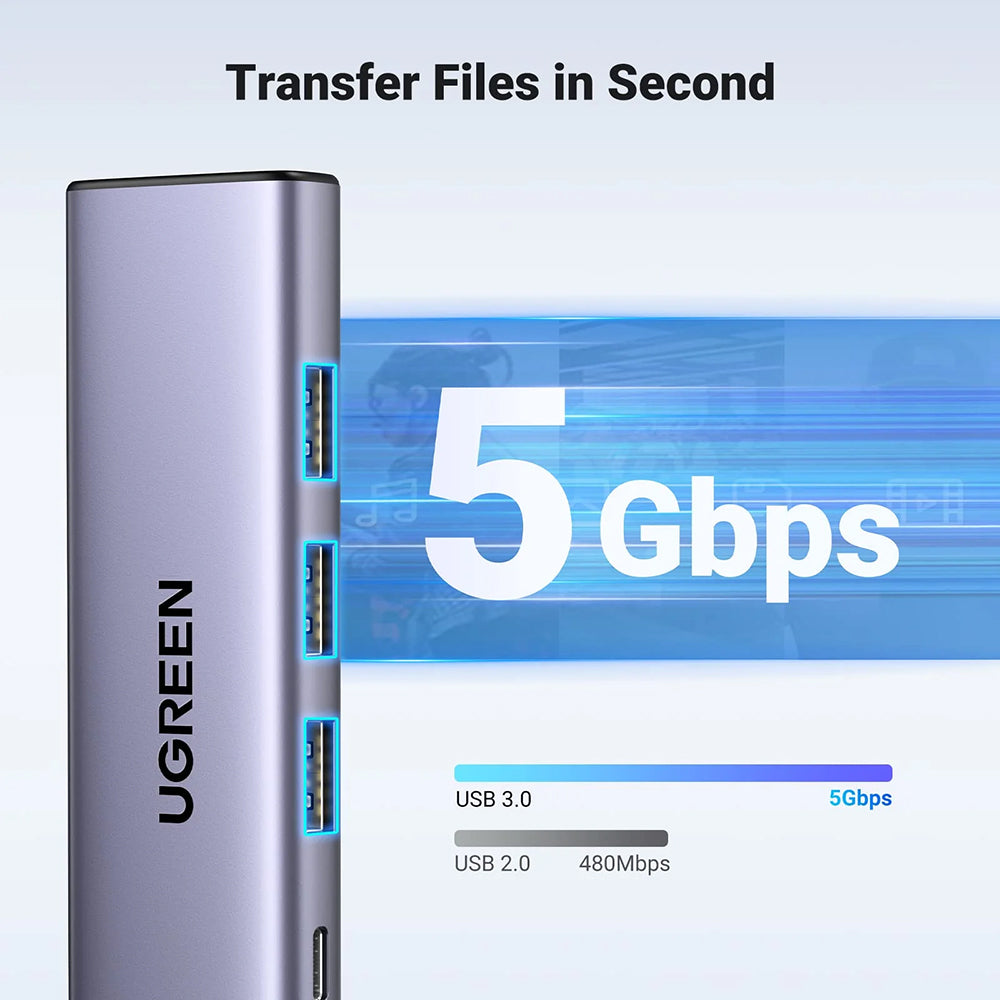 Hub USB-C UGREEN CM511 (15596), 3 x USB-A 3.0 - 1 x USB-C - 1 x HDMI, Szürke