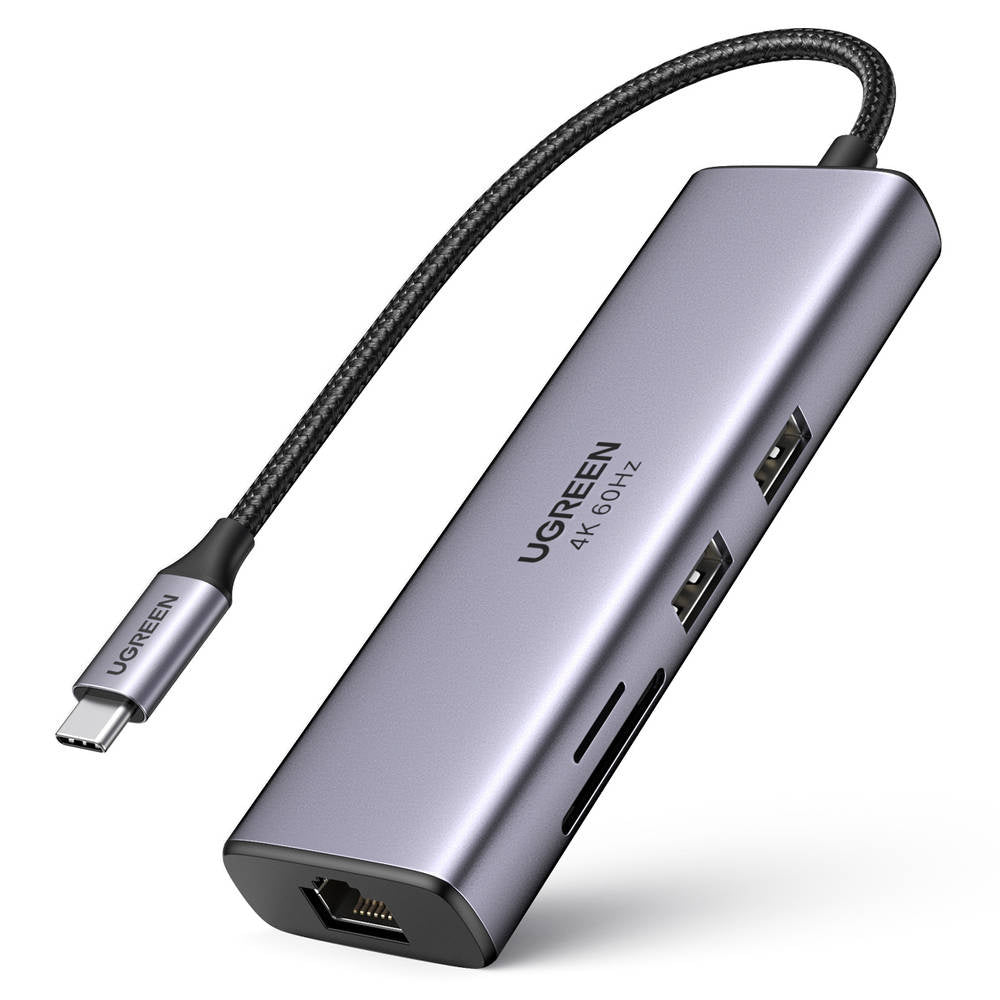 UGREEN CM512 USB-C hub (60515), 2 x USB-A 3.0 - 1 x USB-C - 1 x HDMI - 1 x SD - 1 x microSD - 1 x RJ45, Szürke