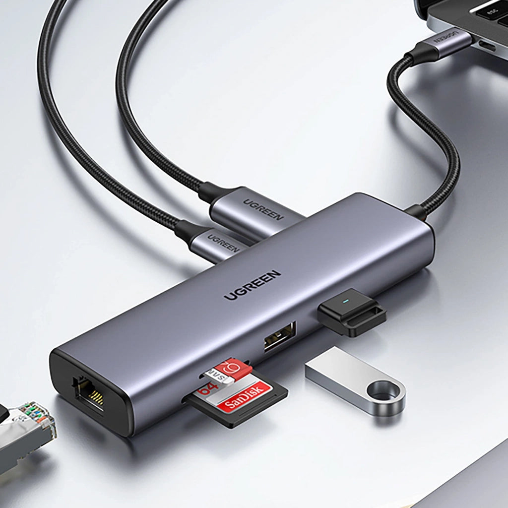 Hub USB-C UGREEN CM512 (90568), 2 x USB-A 3.0 - 1 x USB-C - 1 x HDMI - 1 x RJ45 - 1 x SD - 1 x microSD, Szürke