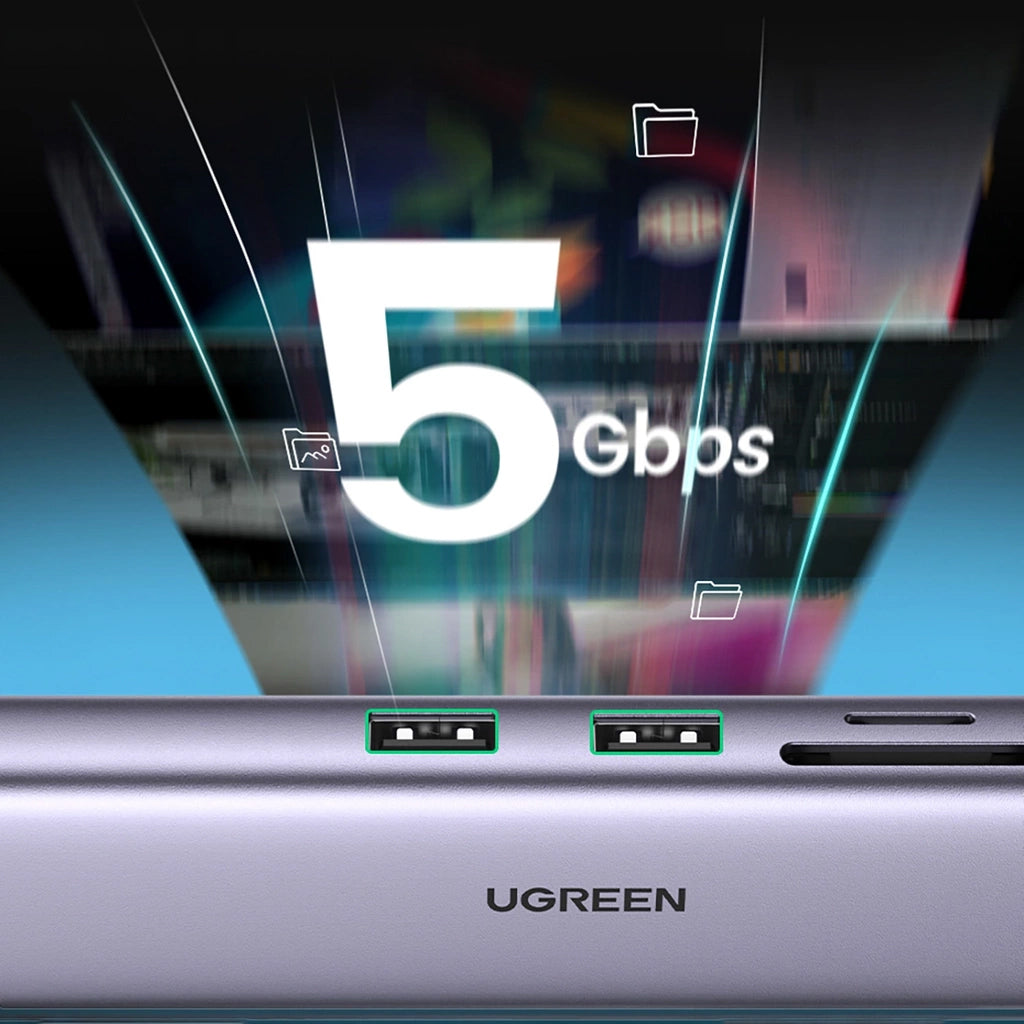 Hub USB-C UGREEN CM512 (90568), 2 x USB-A 3.0 - 1 x USB-C - 1 x HDMI - 1 x RJ45 - 1 x SD - 1 x microSD, Szürke