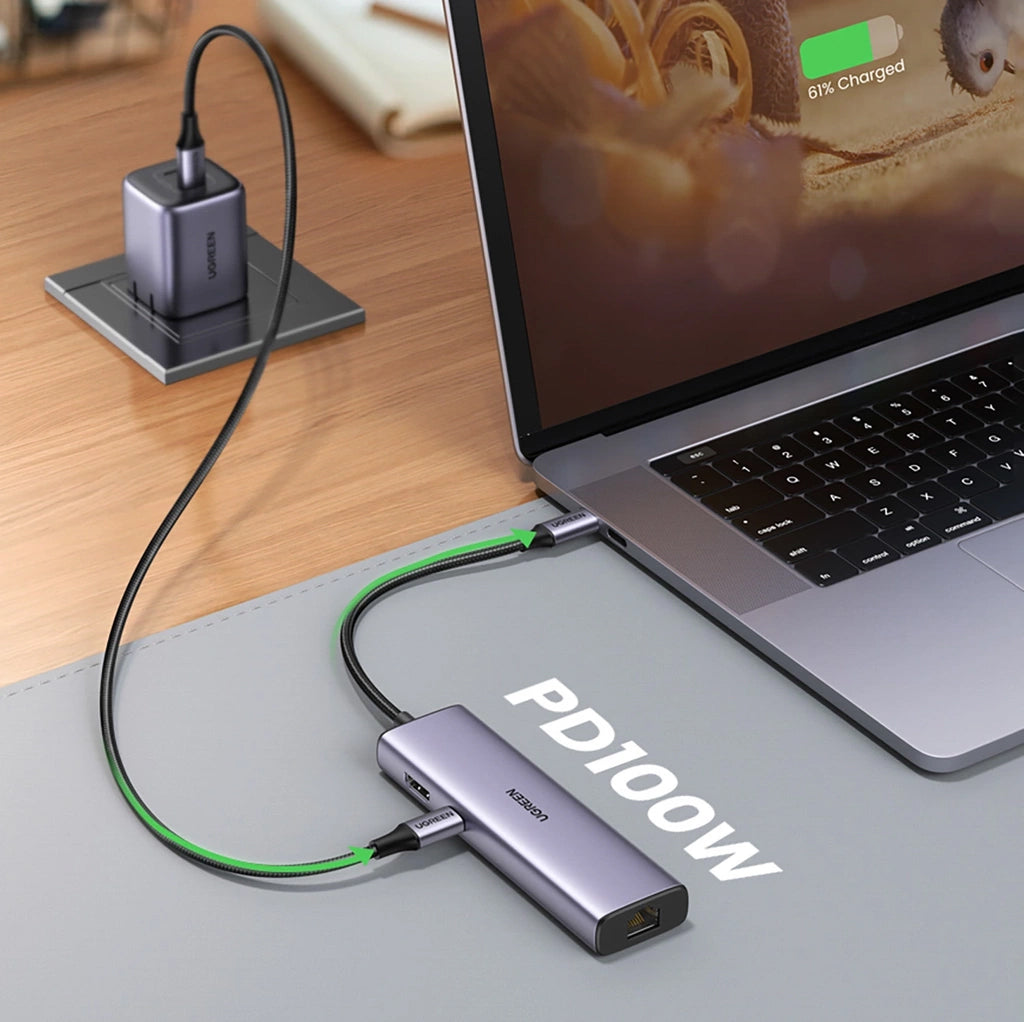Hub USB-C UGREEN CM512 (90568), 2 x USB-A 3.0 - 1 x USB-C - 1 x HDMI - 1 x RJ45 - 1 x SD - 1 x microSD, Szürke