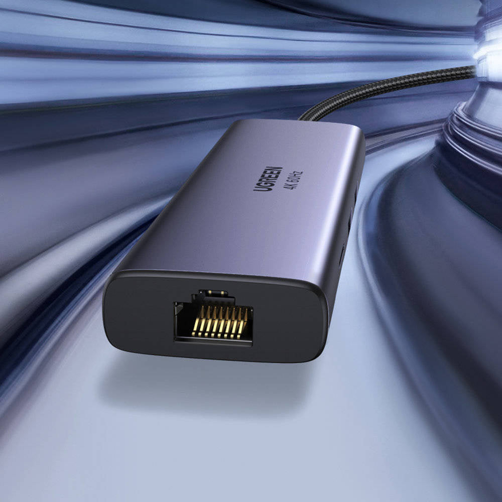 UGREEN CM512 USB-C hub (60515), 2 x USB-A 3.0 - 1 x USB-C - 1 x HDMI - 1 x SD - 1 x microSD - 1 x RJ45, Szürke