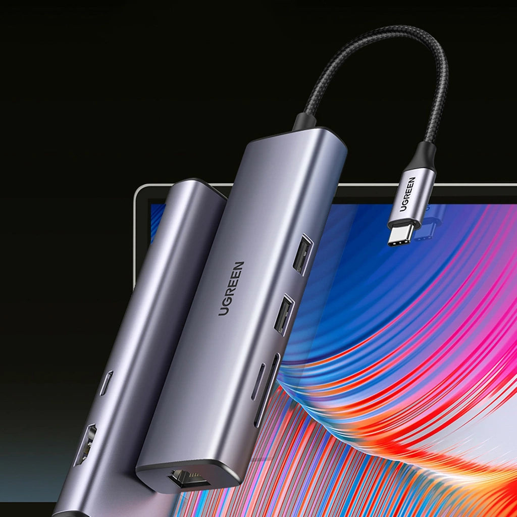 Hub USB-C UGREEN CM512 (90568), 2 x USB-A 3.0 - 1 x USB-C - 1 x HDMI - 1 x RJ45 - 1 x SD - 1 x microSD, Szürke
