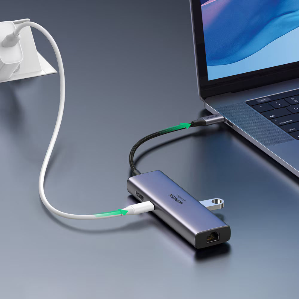 UGREEN CM512 USB-C hub (60515), 2 x USB-A 3.0 - 1 x USB-C - 1 x HDMI - 1 x SD - 1 x microSD - 1 x RJ45, Szürke
