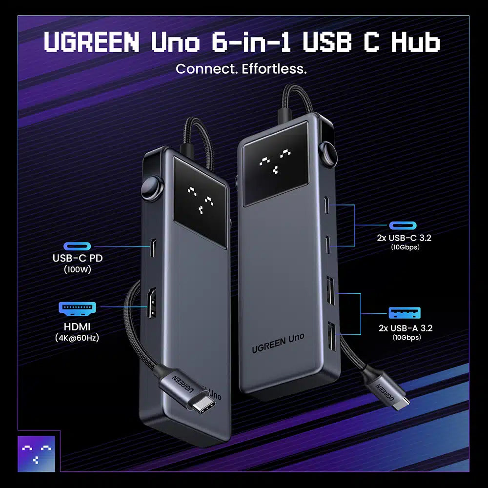Hub USB-C UGREEN CM888 Uno, 2 x USB-A 3.2 - 3 x USB-C - 1 x HDMI, Szürke