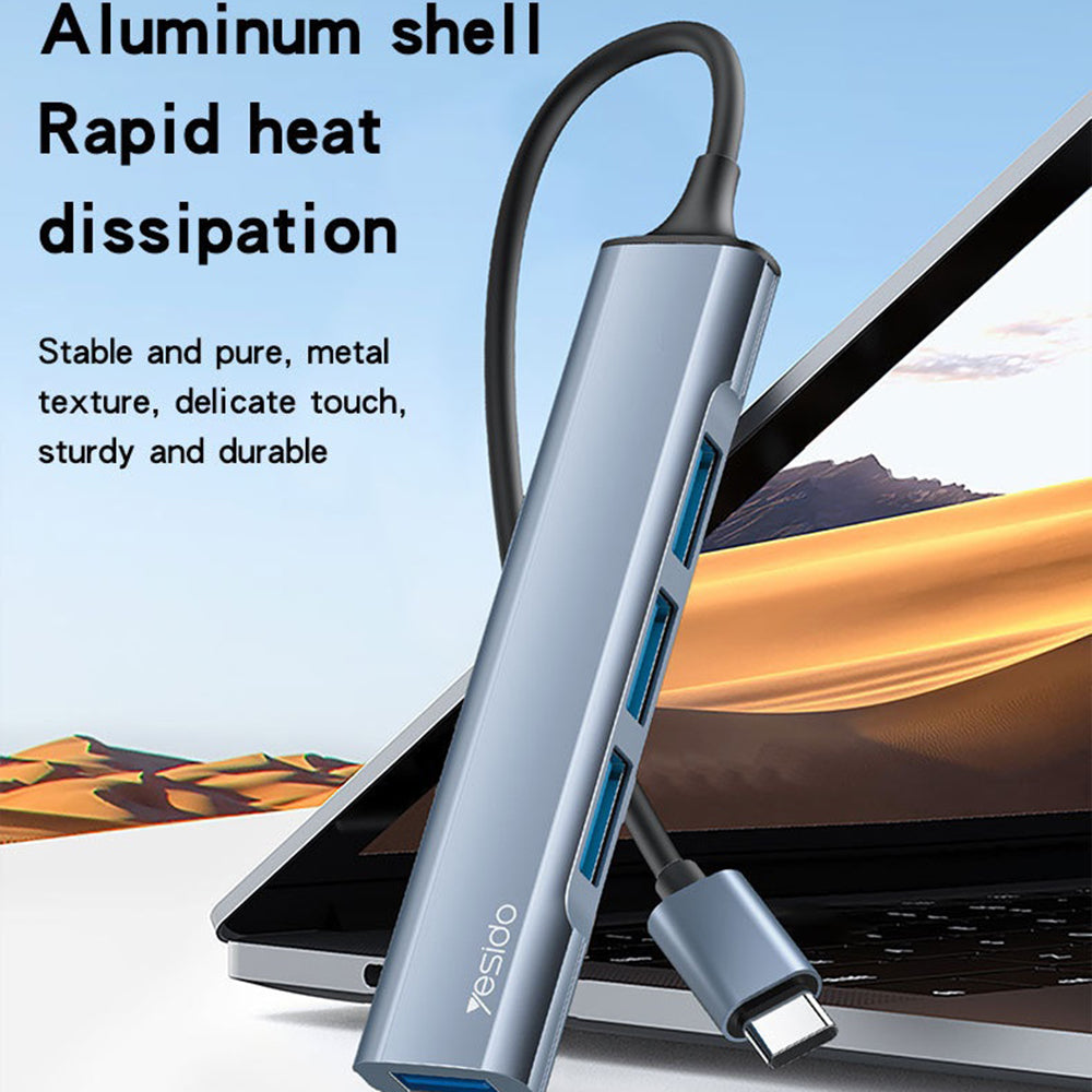 USB-C Yesido HB17 hub, 4 az 1-ben, szürke