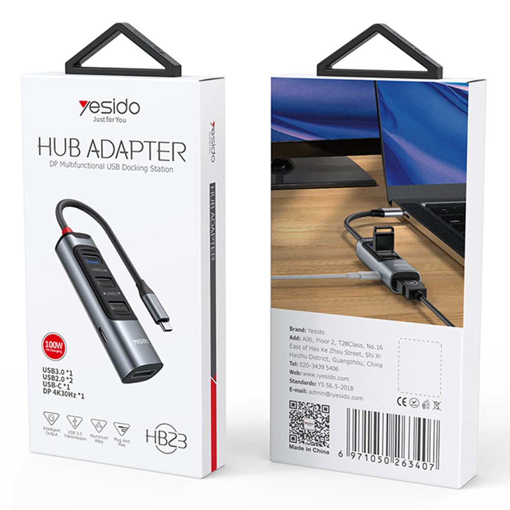 Yesido HB23 USB-C Hub, 5in1, Grey