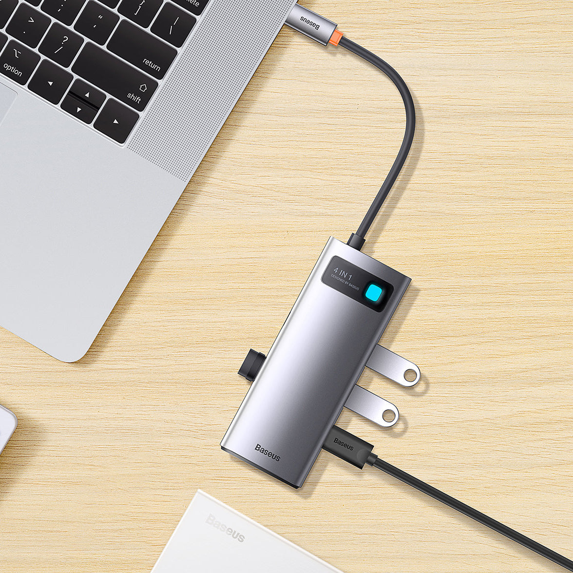 Hub USB-C Baseus Metal Gleam, 4 x USB-A 3.0, Szürke WKWG070013