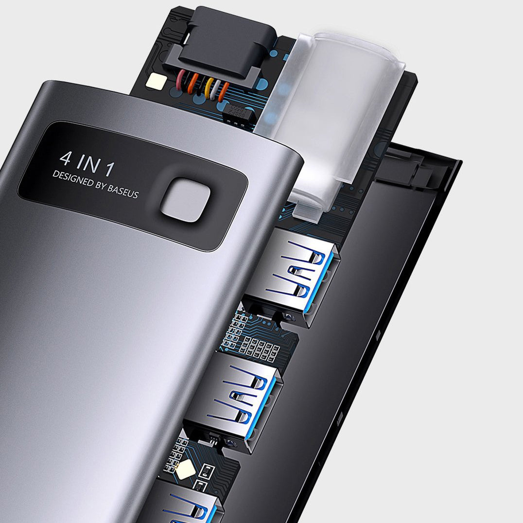 Hub USB-C Baseus Metal Gleam, 4 x USB-A 3.0, Szürke WKWG070013