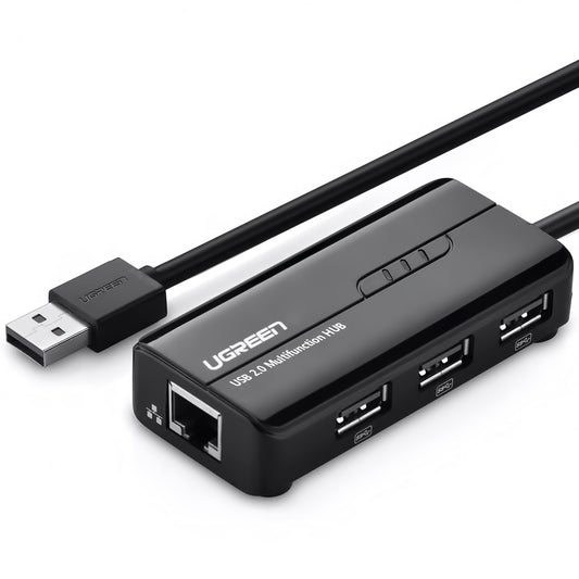 USB hub UGREEN 20264, 3 x USB-A - 1 x RJ45, fekete