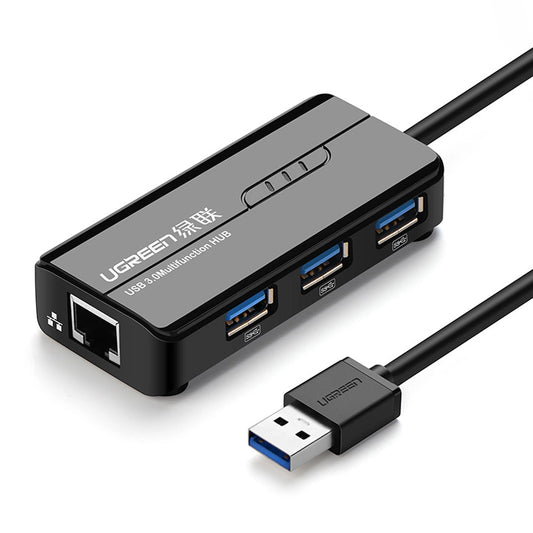USB hub UGREEN 20265, 3 x USB-A 3.0 - 1 x RJ45, fekete