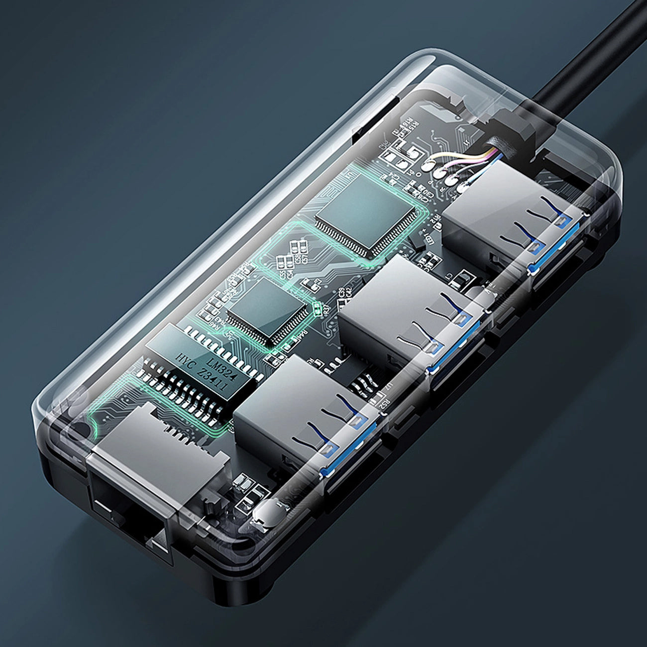 UGREEN 20265 USB hub, 3 x USB-A 3.0 - 1 x RJ45, Fekete