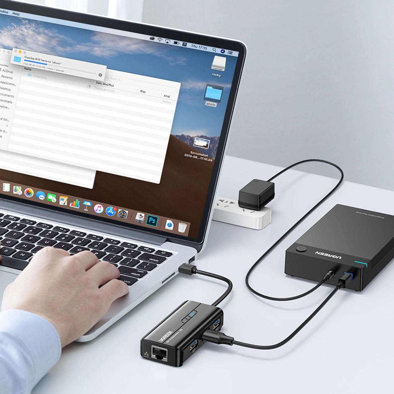 UGREEN 20265 USB hub, 3 x USB-A 3.0 - 1 x RJ45, Fekete