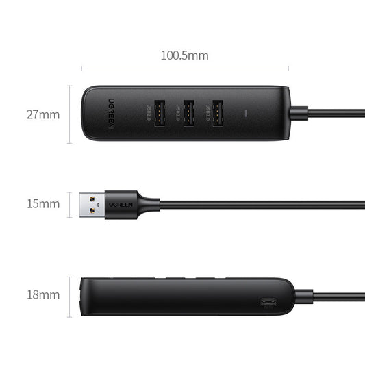 UGREEN CM416 USB hub, 4 x USB-A 3.0, 1m, Fekete