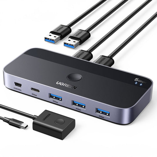 UGREEN CM662 USB hub, 3 x USB-A 3.0 - 1 x USB-C - 1 x miniUSB, Fekete