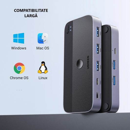 UGREEN CM662 USB hub, 3 x USB-A 3.0 - 1 x USB-C - 1 x miniUSB, Fekete