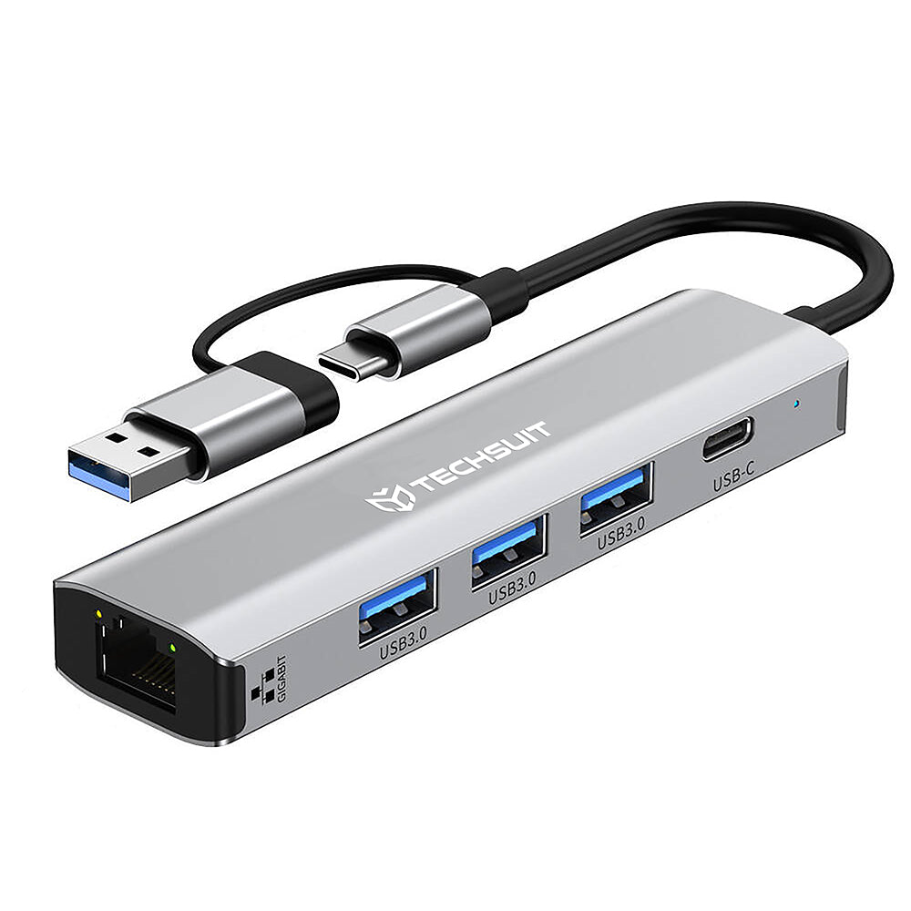 USB / USB-C Techsuit H3 BoostNetLink, 5 az 1-ben, Szürke