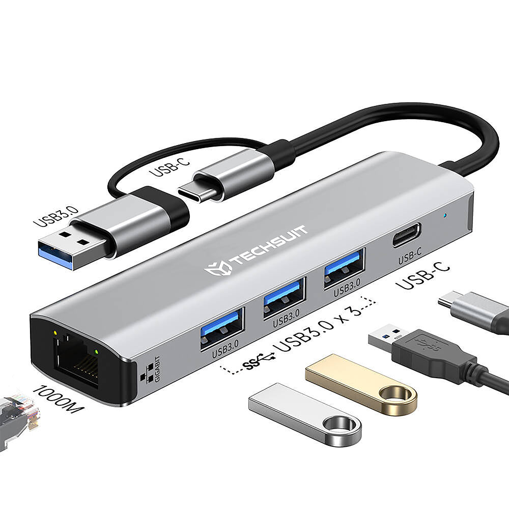 USB / USB-C Techsuit H3 BoostNetLink, 5 az 1-ben, Szürke