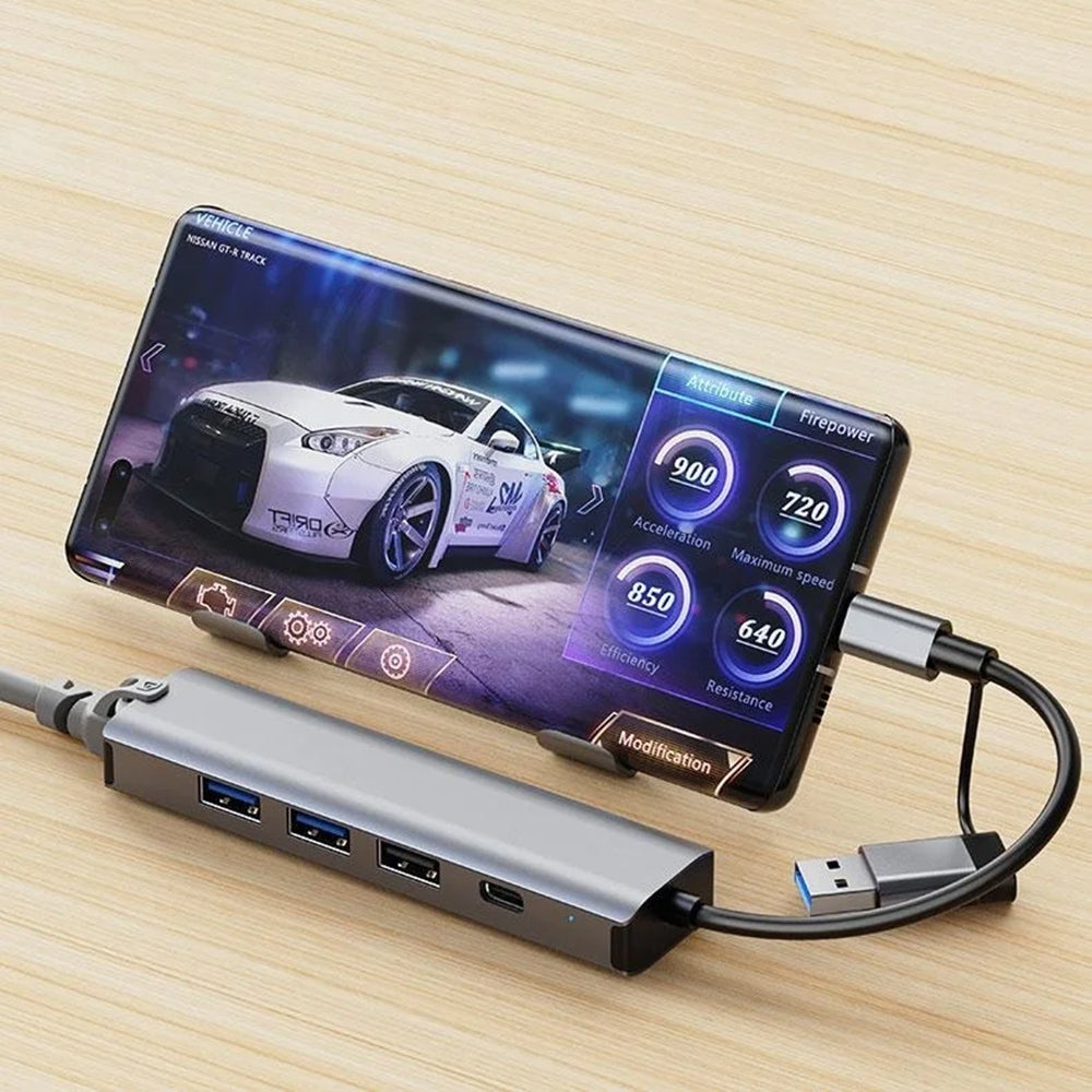 USB / USB-C Techsuit H3 BoostNetLink, 5 az 1-ben, Szürke
