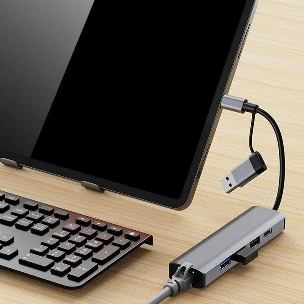 USB / USB-C Techsuit H3 BoostNetLink, 5 az 1-ben, Szürke
