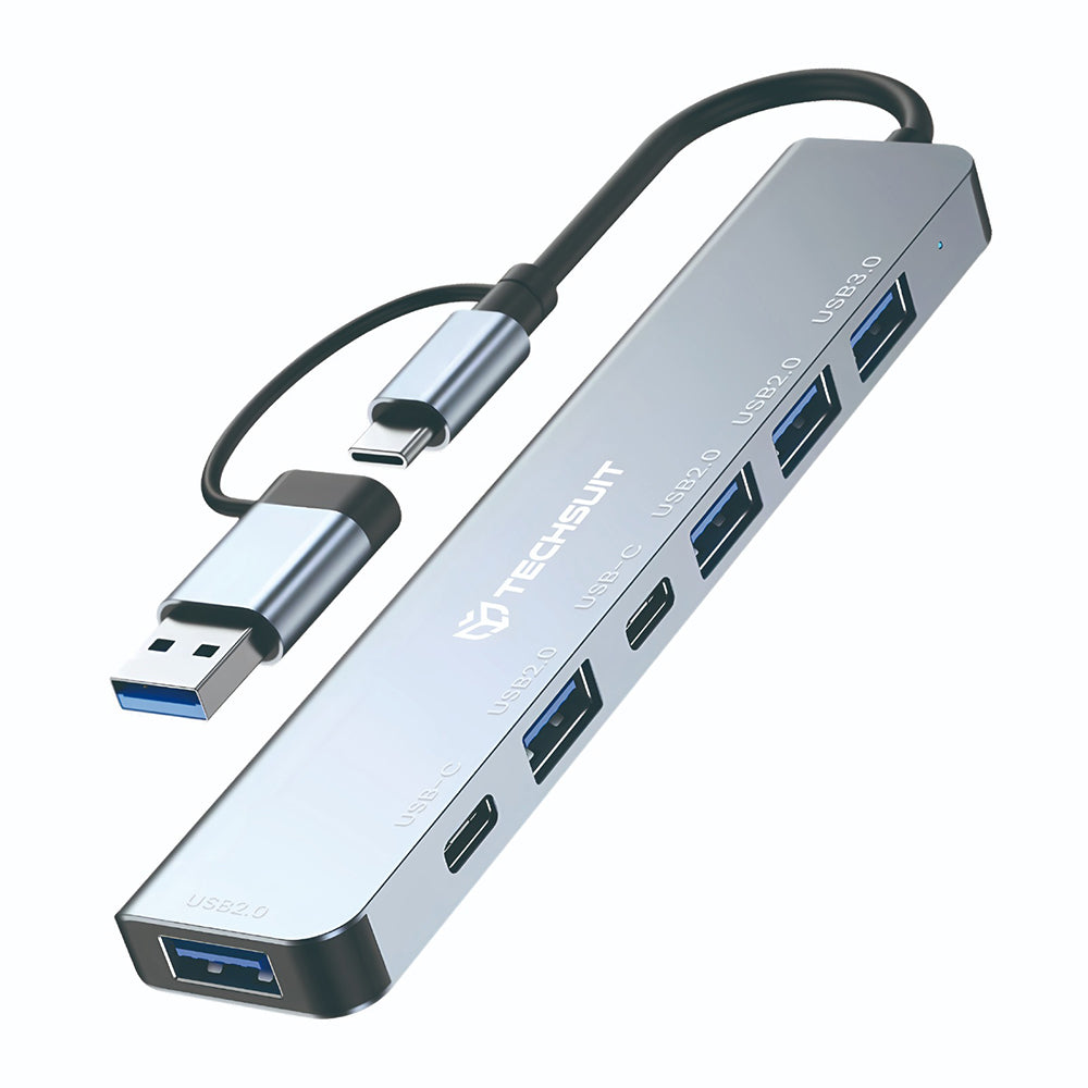 USB / USB-C Techsuit H6 DataBridge, 7 az 1-ben, Szürke