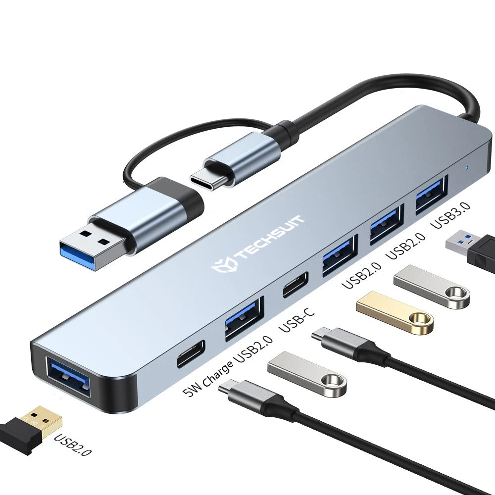 USB / USB-C Techsuit H6 DataBridge, 7 az 1-ben, Szürke