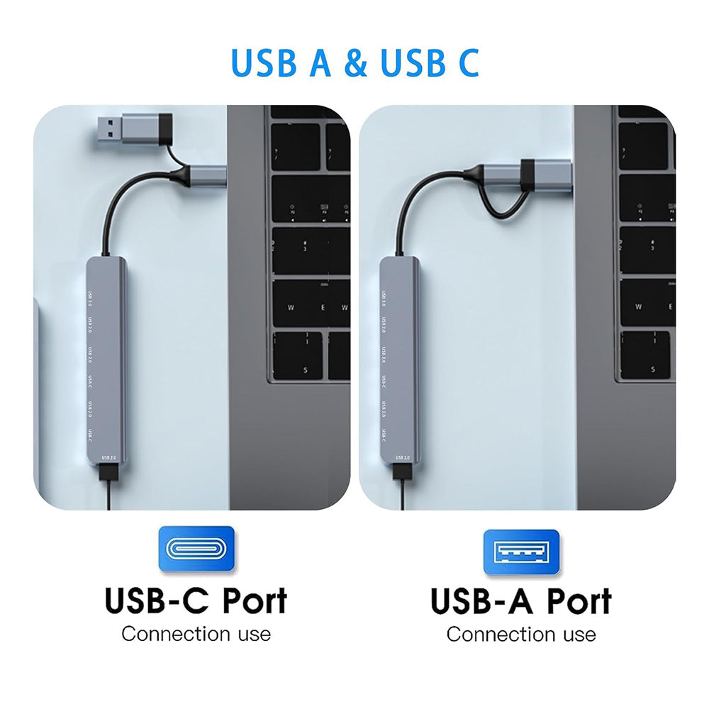 USB / USB-C Techsuit H6 DataBridge, 7 az 1-ben, Szürke