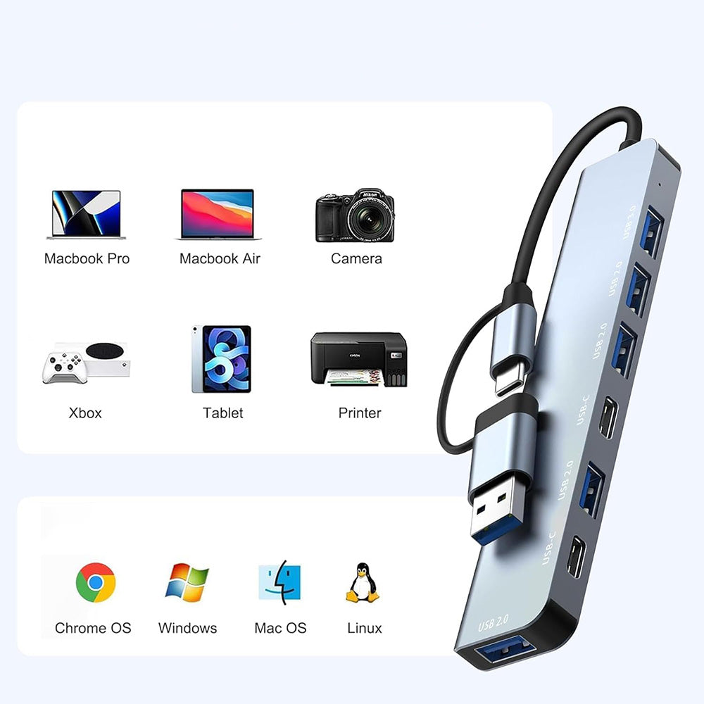 USB / USB-C Techsuit H6 DataBridge, 7 az 1-ben, Szürke