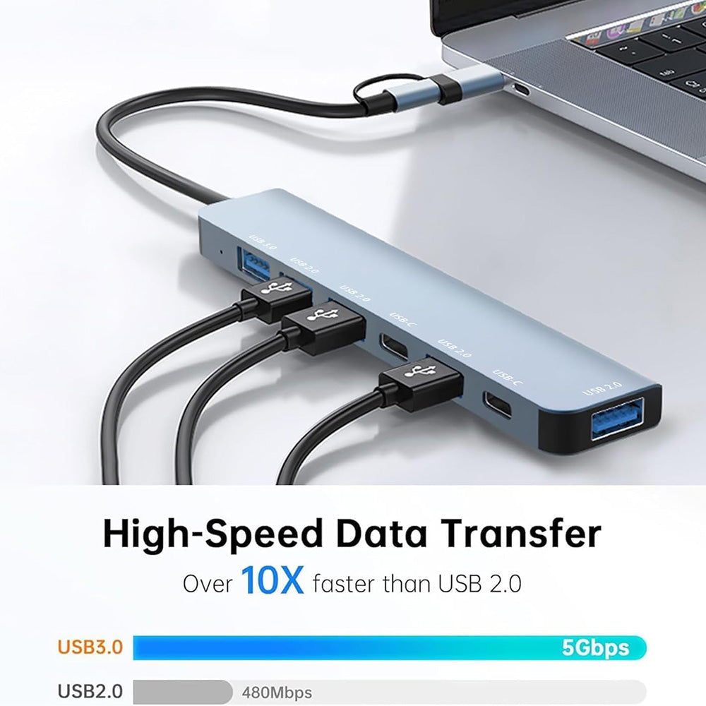 USB / USB-C Techsuit H6 DataBridge, 7 az 1-ben, Szürke
