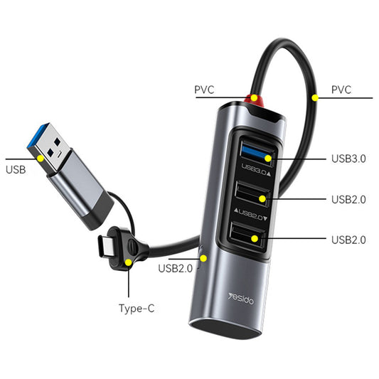 USB / USB-C Yesido HB19, 4in1, Szürke