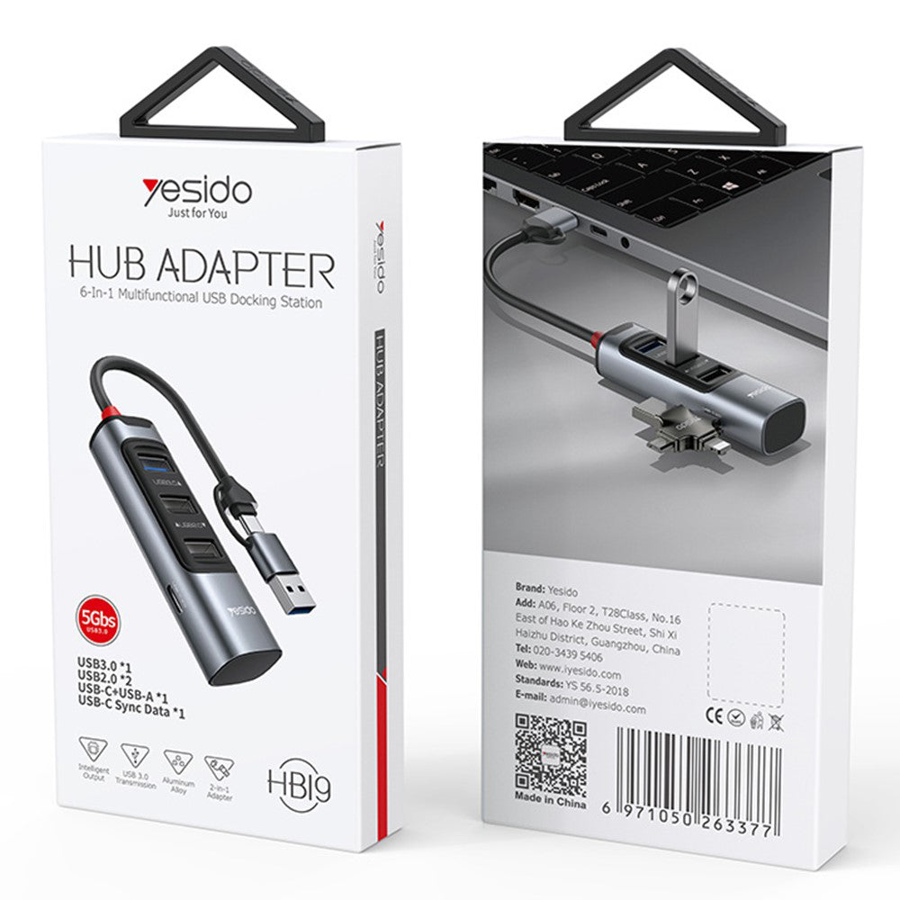 USB / USB-C Yesido HB19, 4in1, Szürke