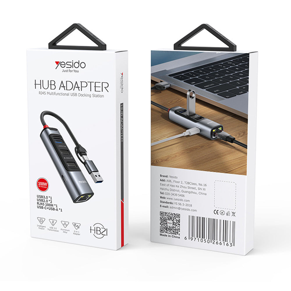 USB / USB-C Yesido HB21, 5in1, Szürke Hub