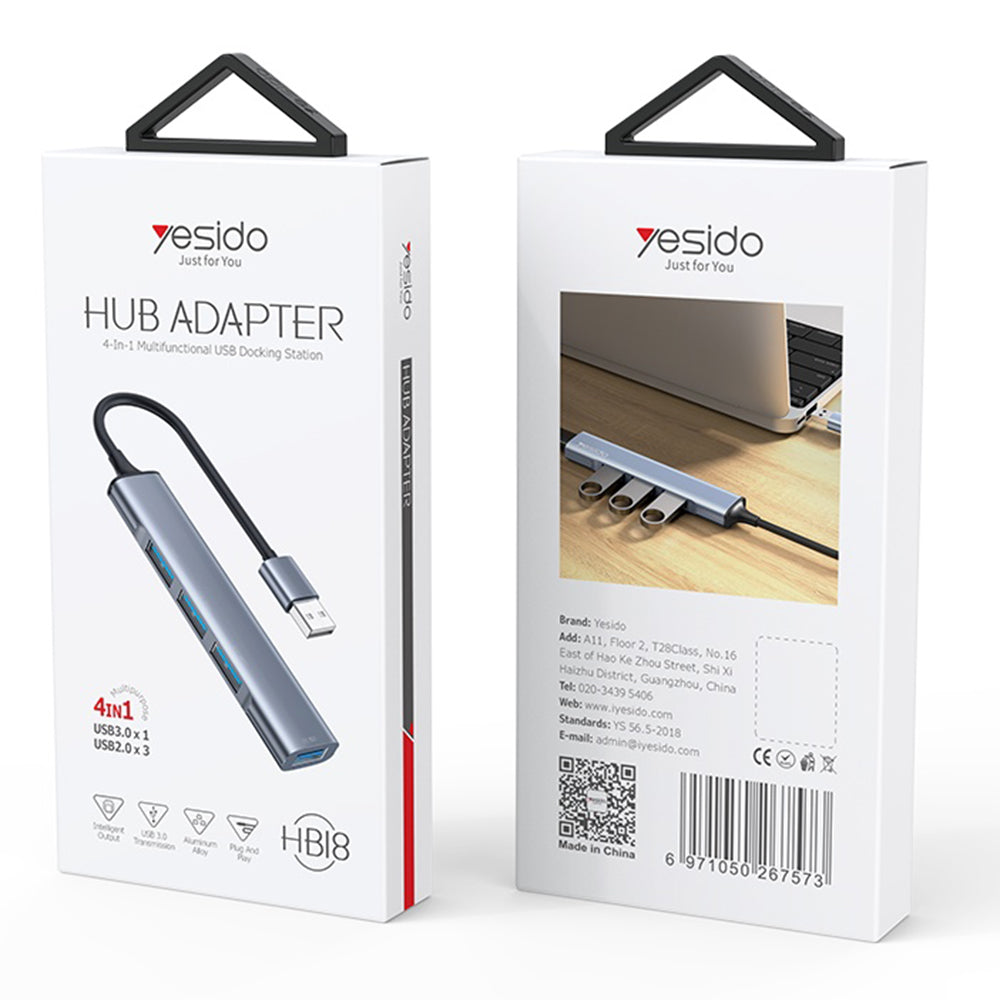 USB Hub Yesido HB18, 4in1, Szürke