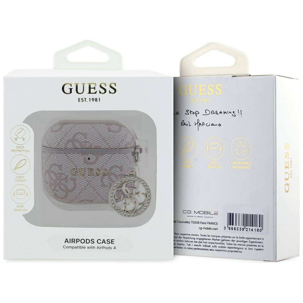 Guess 4G Strass Charm tok Apple AirPods 4-hez, Rózsaszín