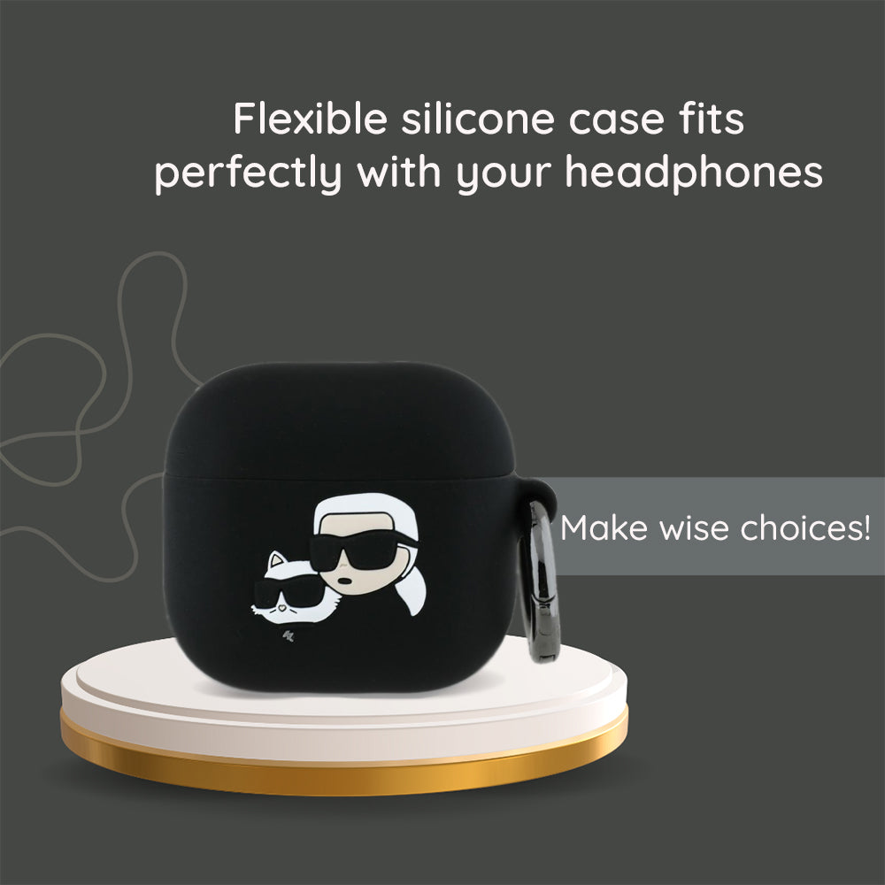 Karl Lagerfeld 3D Karl & Choupette's Heads tok Apple AirPods 4-hez, Fekete