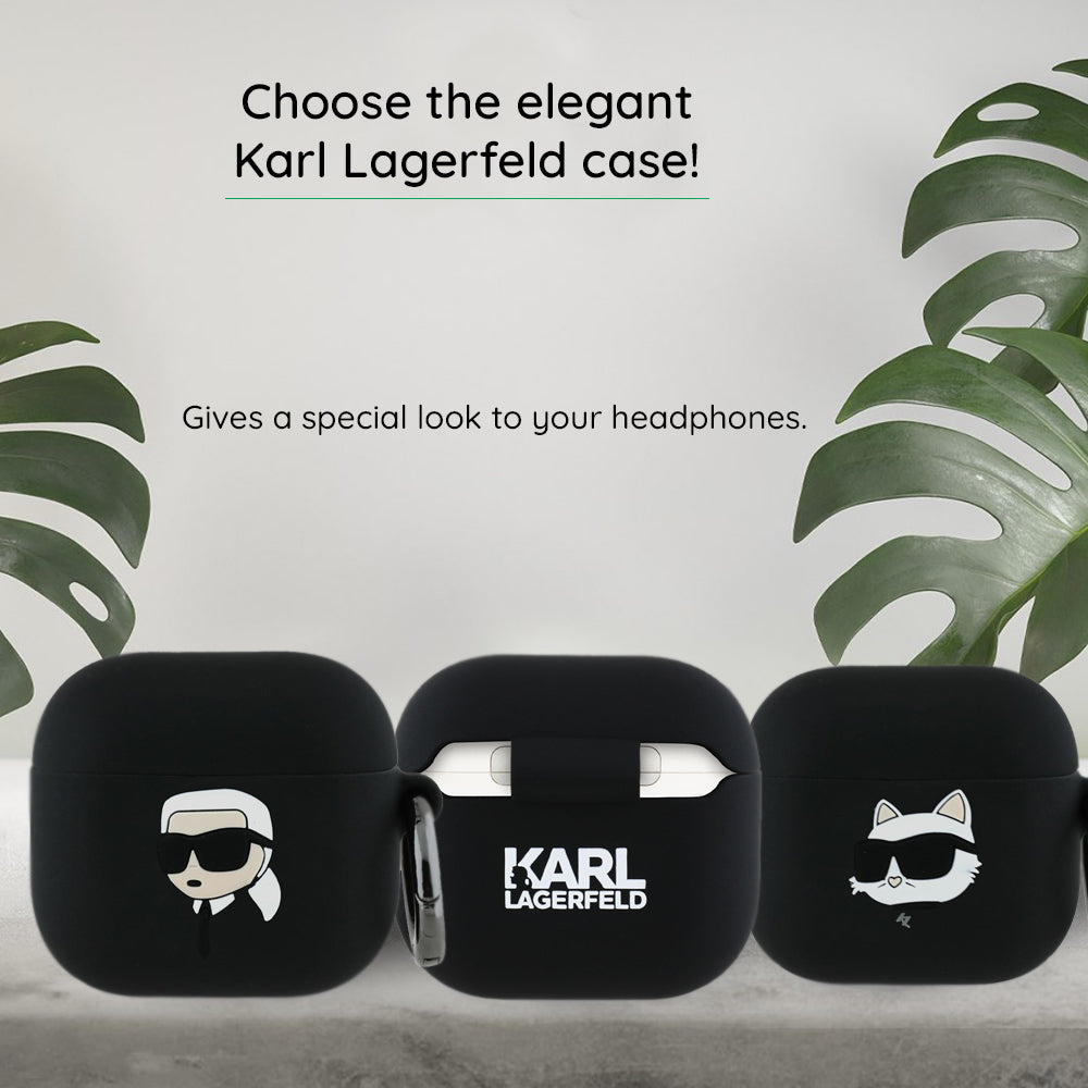 Karl Lagerfeld 3D Karl & Choupette's Heads tok Apple AirPods 4-hez, Fekete