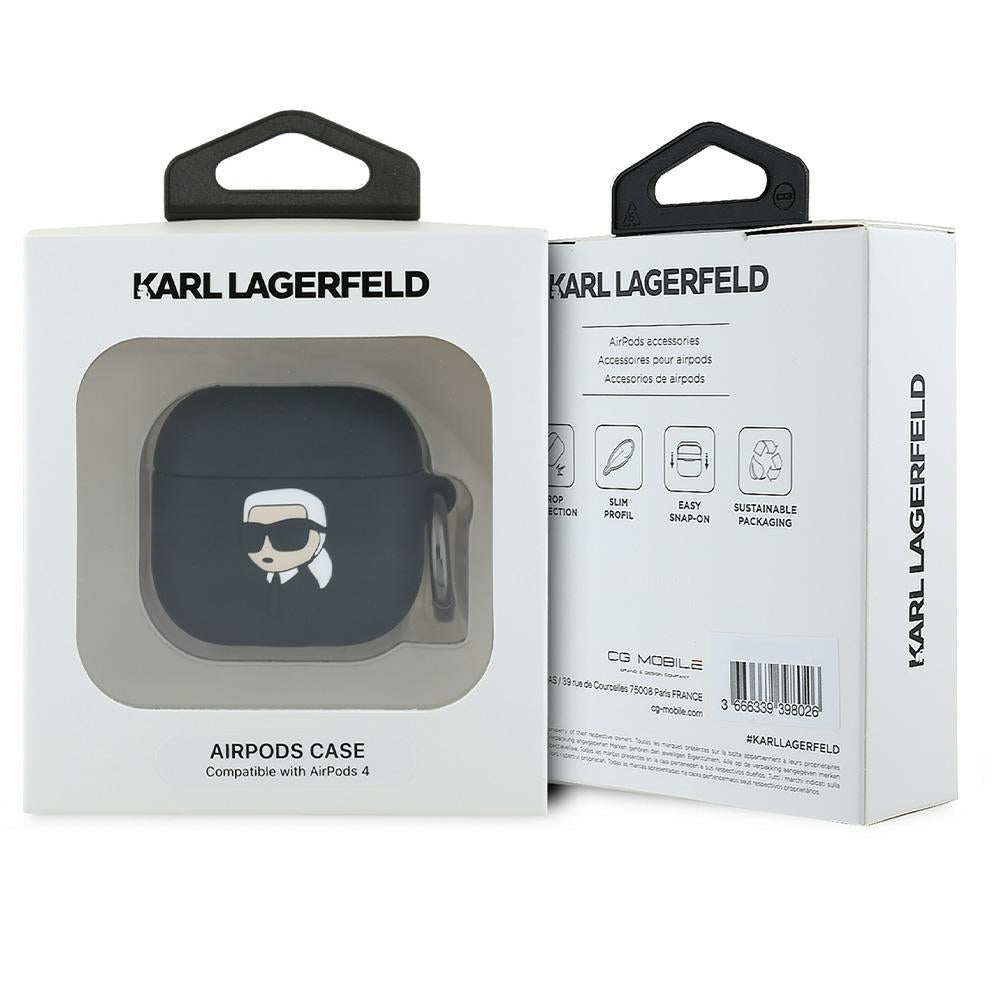 Karl Lagerfeld 3D Karl's Head tok Apple AirPods 4-hez, Fekete