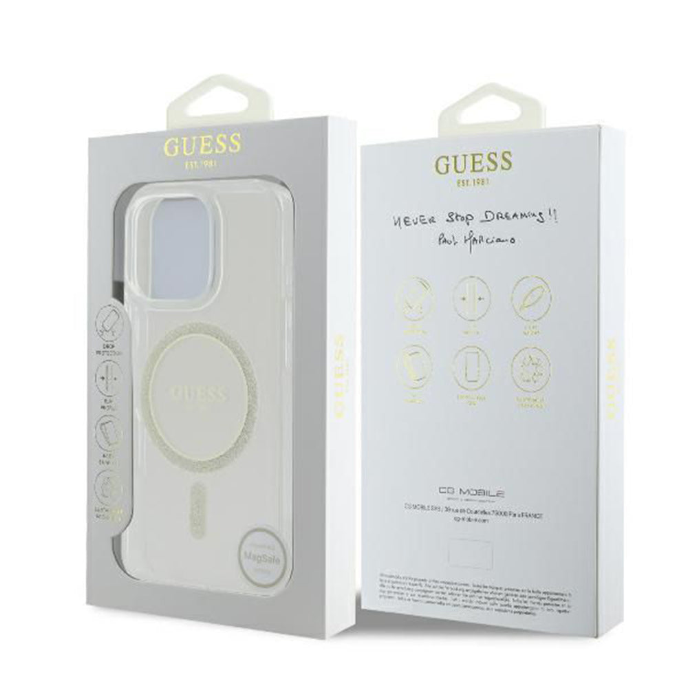 MagSafe tok Apple iPhone 16 Pro-hoz, Guess, IML Glitter Ring, Átlátszó GUHMP16LHFGERET
