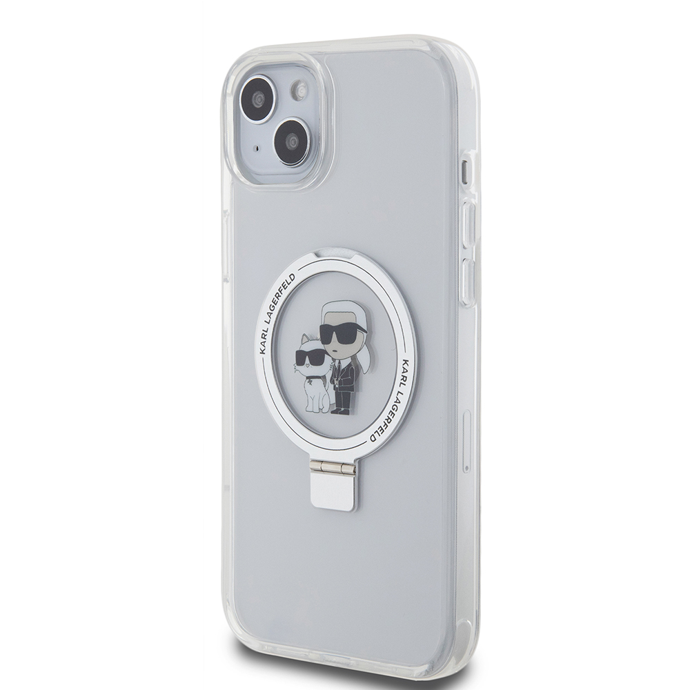 MagSafe Case for Apple iPhone 15 Plus, Karl Lagerfeld, Ringstand Karl and Choupette, White, Resealed