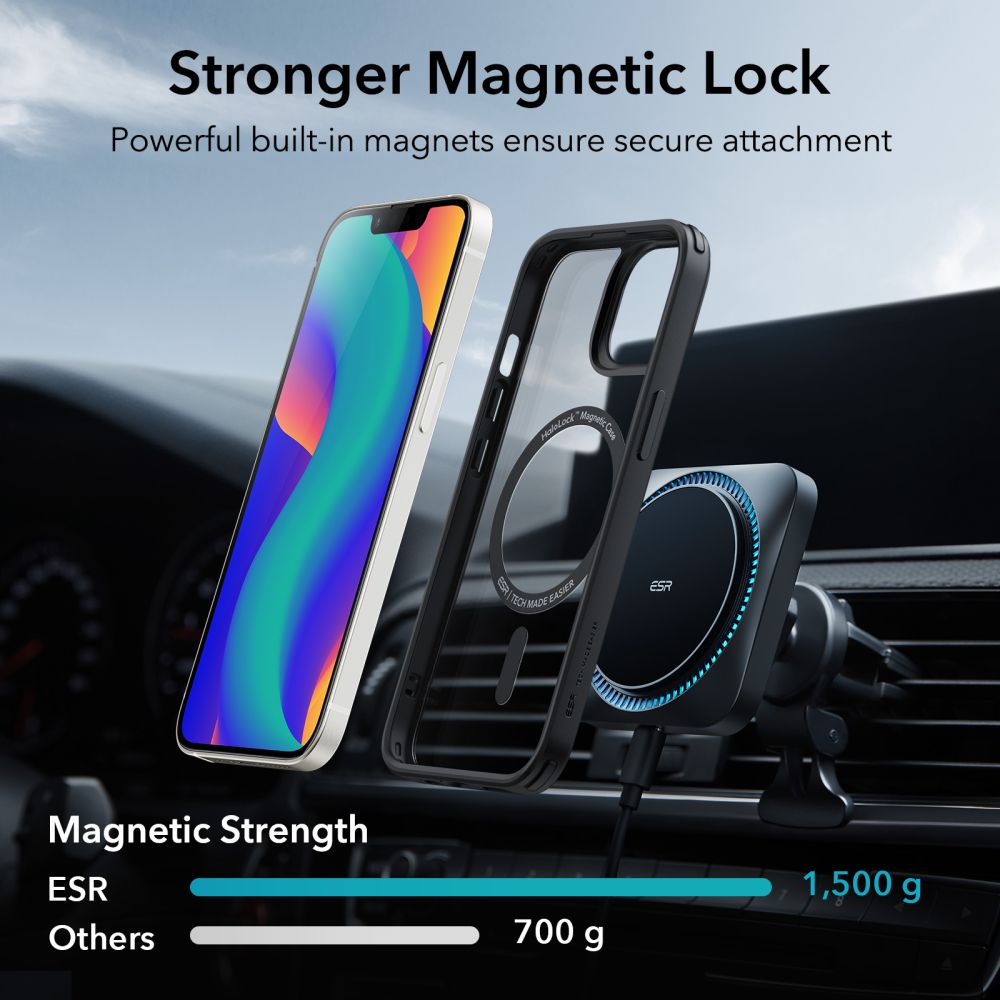 MagSafe tok Apple iPhone 14 / 13-hoz, ESR, Classic Hybrid, Átlátszó Fekete