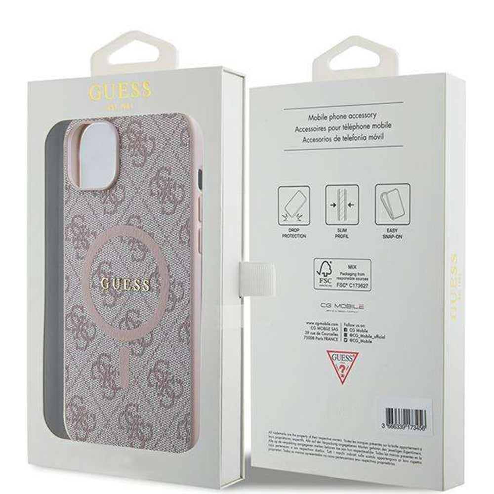MagSafe Case for Apple iPhone 14, Guess, 4G Ring Classic Logo, Pink