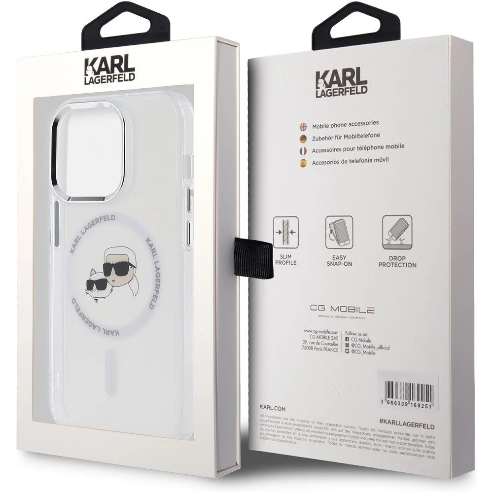 MagSafe Case for Apple iPhone 14 Pro Max, Karl Lagerfeld, IML Metal Karl & Choupette's Heads, White
