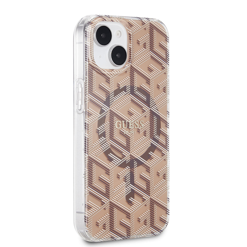 MagSafe Case for Apple iPhone 15, Guess, IML Gcube, Brown