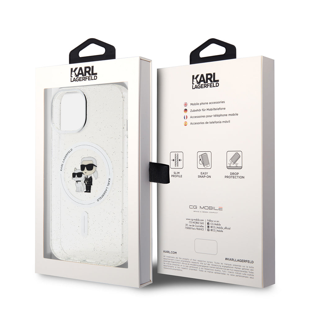MagSafe tok Apple iPhone 15-höz, Karl Lagerfeld, Glitter, Átlátszó