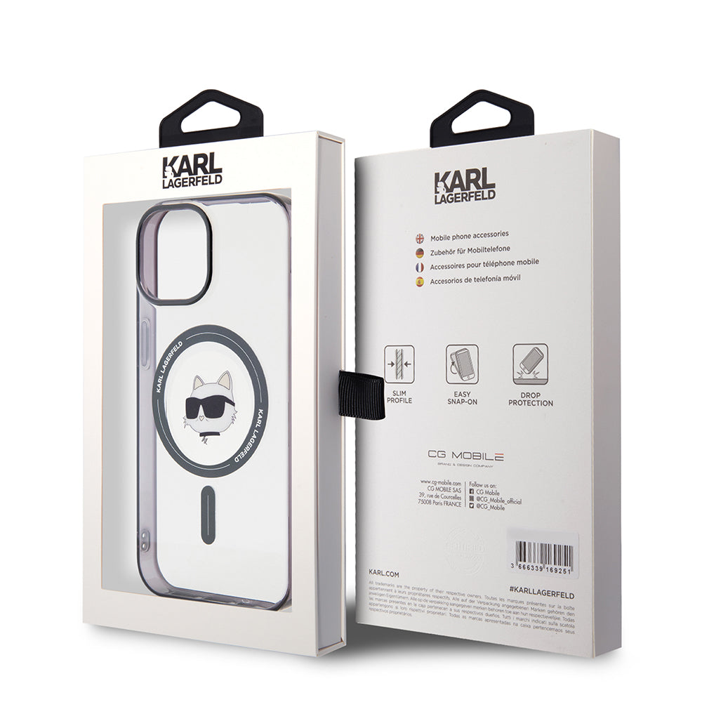 MagSafe tok Apple iPhone 15-höz, Karl Lagerfeld, IML Choupette's Head, Átlátszó