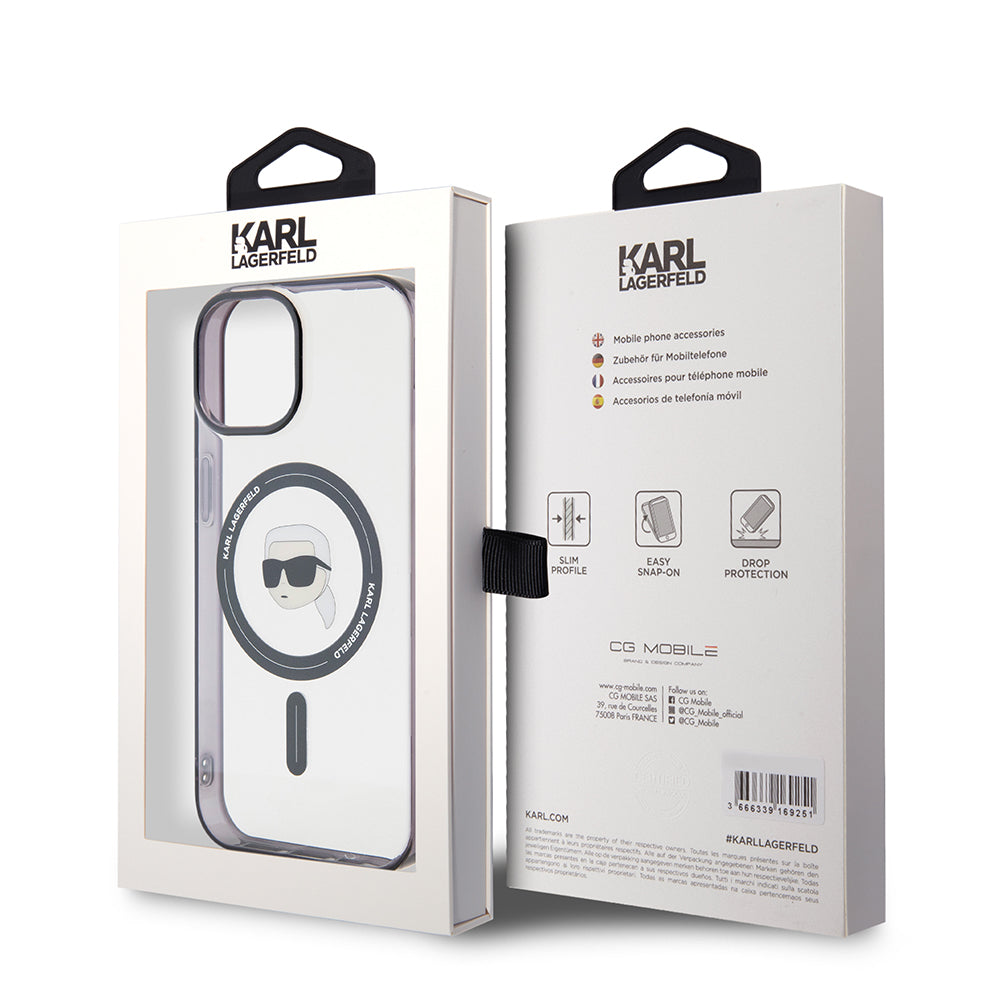 MagSafe tok Apple iPhone 15-höz, Karl Lagerfeld, IML Karl's Head, Átlátszó