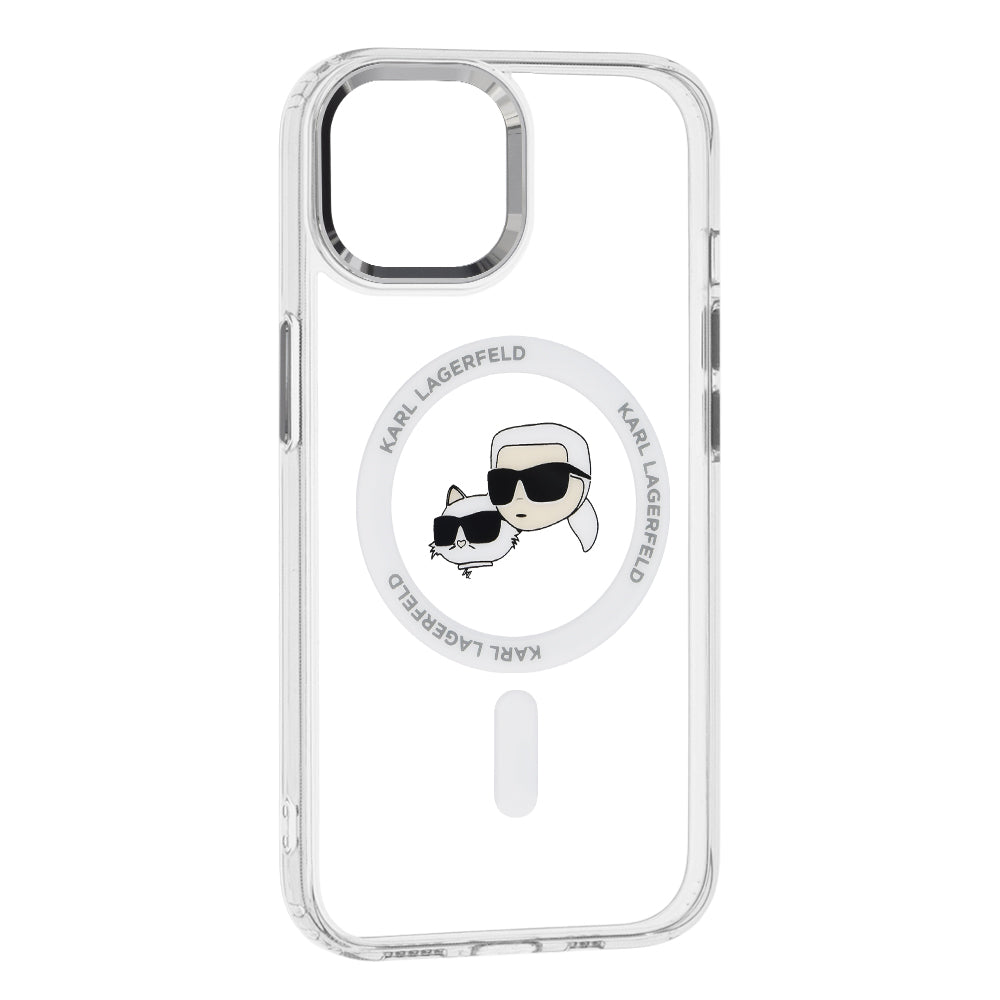 MagSafe tok Apple iPhone 15-höz, Karl Lagerfeld, IML Metal Karl & Choupette's Heads, Fehér