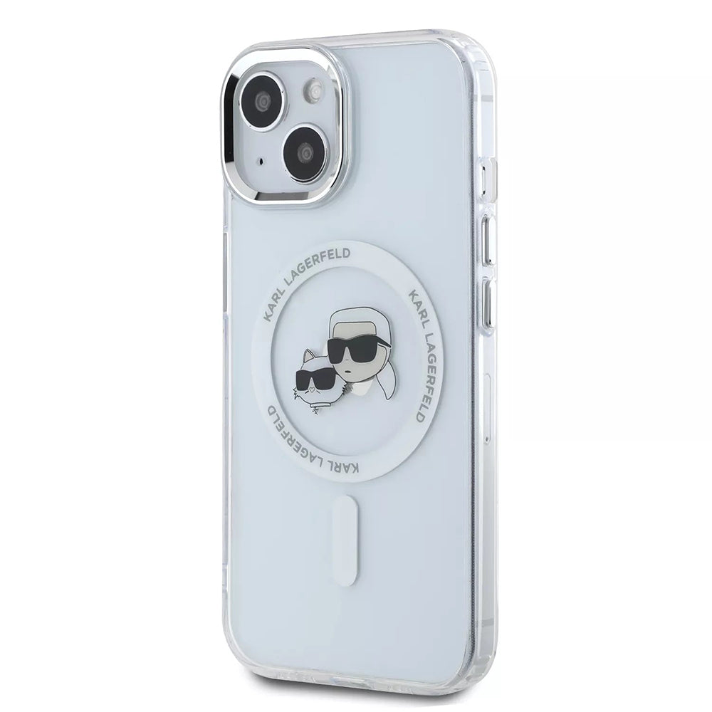 MagSafe tok Apple iPhone 15-höz, Karl Lagerfeld, IML Metal Karl & Choupette's Heads, Fehér